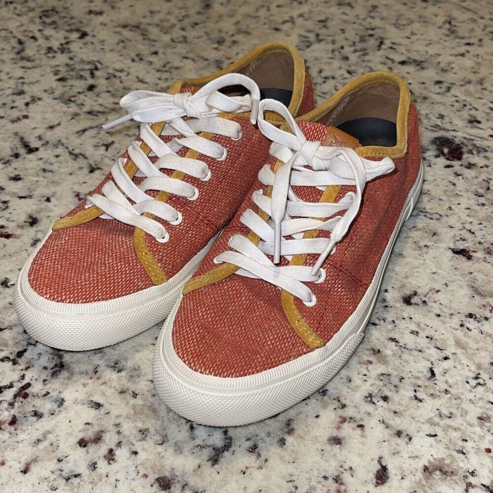Frye Gia Canvas Leather‎ Low Lace Up Sneakers Rust Terracotta Women’s Size 6